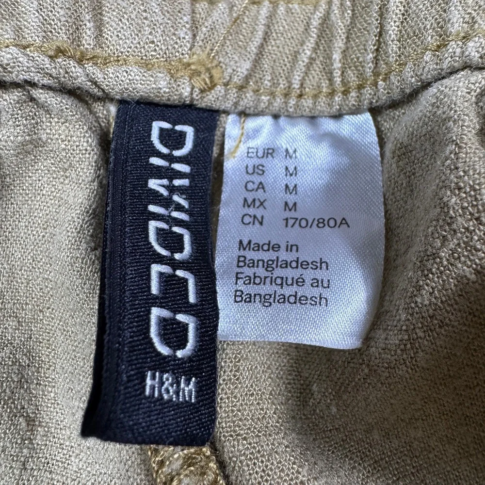 H&M Divided Women Brown Linen Blend Wide Leg Drawstring Pants Medium‎